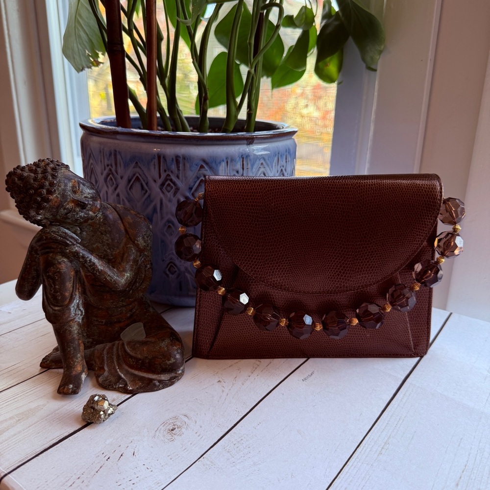 Tiras | Copper Colored Crossbody Bag with Beaded Handle - Picture 2 of 10